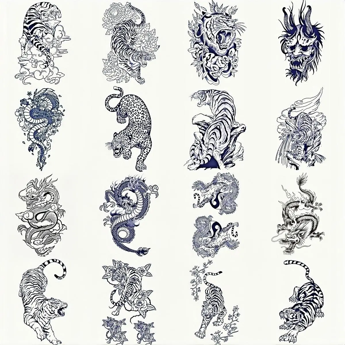 Dragon & Tiger Pattern Temporary Tattoo Sticker, Aesthetic Tattoo Merch 16pcs/set Waterproof Long Lasting Fake Tattoo Sticker, Body Art Decoration for Men & Women, Body Fake Tattoos