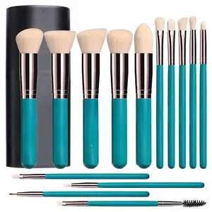 Makeup Brushes  Premium Synthetic Foundation Powder Concealers Eye Shadows Makeup 14 Pcs Brush Set, Rose Golden, with Case (Green)
