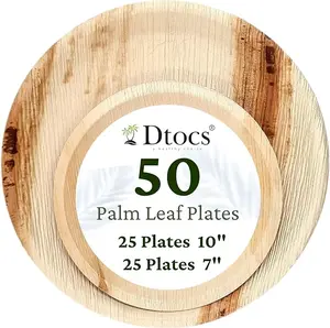 DTOCS palm leaf 10inch Round and 7inch Round plate set (25 each) Tableware