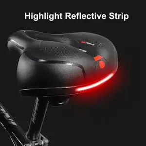 Comfortable for long rides, this ergonomic gel foam bicycle saddle offers shock absorption, waterproofing, breathability, and a spacious feel. It features reflective strips and is suitable for city, mountain, and road bikes. Unisex, black for adults.