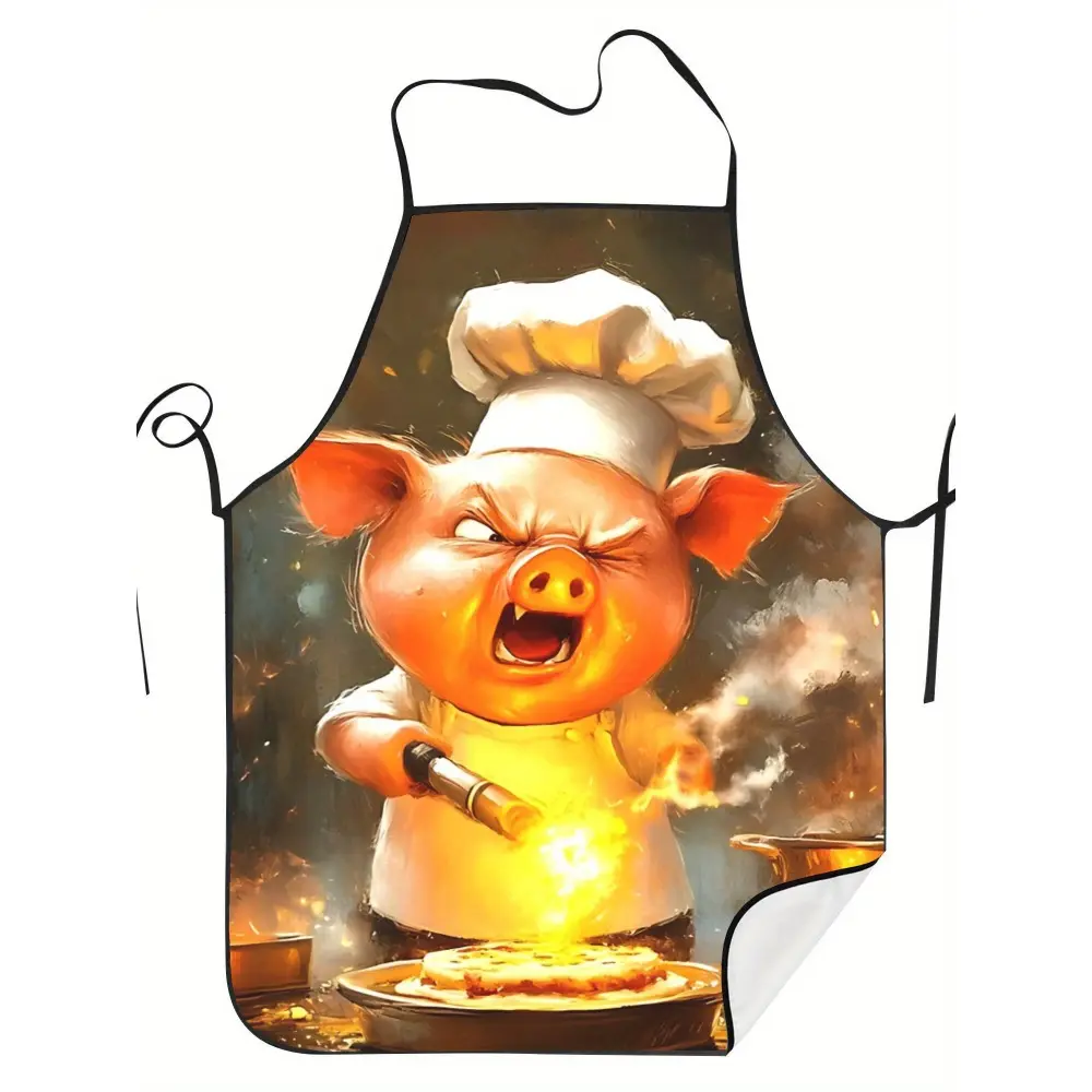 Printed Angry Dessert Pig Chef Apron, Unisex Kitchen Cooking and Hairdressing Apron