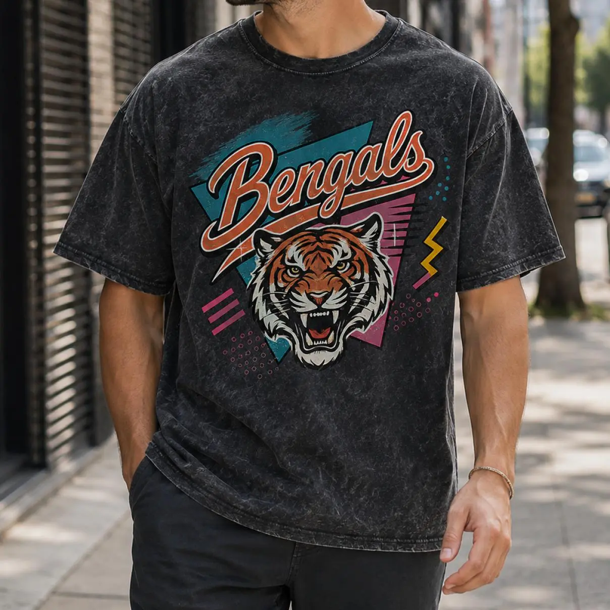 Retro Bengal Washed Shirt, Vintage 90s Bengal Tee, Cincinnati Football Shirt, Tiger Football Sweatshirt, Game Day Crewneck