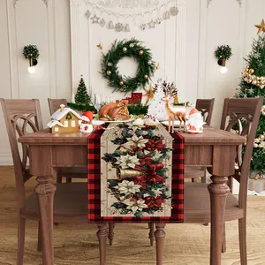 1 Piece, Christmas Theme Table Runner, Holiday Pine Tree Pattern, Polyester, Home Table Decorations, Restaurant Tabletop Decorations, Room Decorations, Holiday Party Decorations