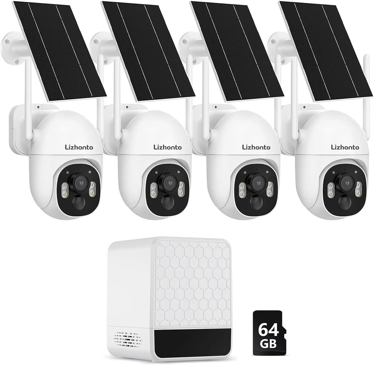 4MP Wireless Outdoor Solar PTZ Security Camera with Base Station, 64GB Local Storage, No Subscription, Stable WiFi, Color Night Vision, 360° PTZ, PIR Motion Alerts, Recording, Remote Monitoring, Easy Mount, Solar Charging for Yard, Garage, Security Camera