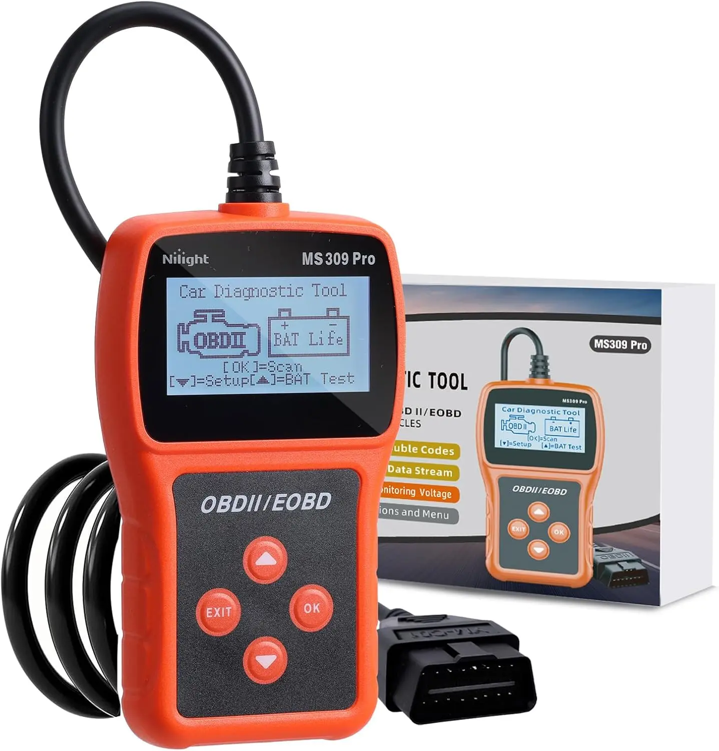 Nilight MS309pro Classic Universal OBD2 Scanner - Upgraded 2.4" Screen Car Engine Fault Code Reader - Reliable CAN Diagnostic Scan Tool to Read and Clear Error Codes Fast, All Vehicles After 1996