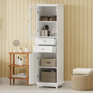 63" H Tall Storage Cabinet with 2 Doors and 2 Drawers, Bathroom Cabinet with Adjustable Shelves, for Bathroom, Living Room, Entryway, Kitchen