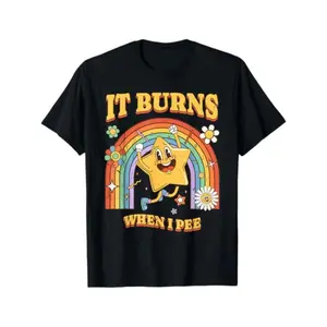 Men's Casual Denim-Inspired Tee - Funny "It Burns When I Pee" Sarcastic Ironic Crewneck Top, Versatile for Casual Outings