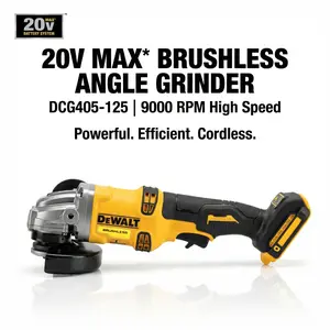 Dewalt DCG405-125 20V Brushless Angle Grinder – 9000 RPM, 125mm Max Wheel Diameter – Slide Switch Design with 9 Angle Positions for Metal & Masonry Cutting