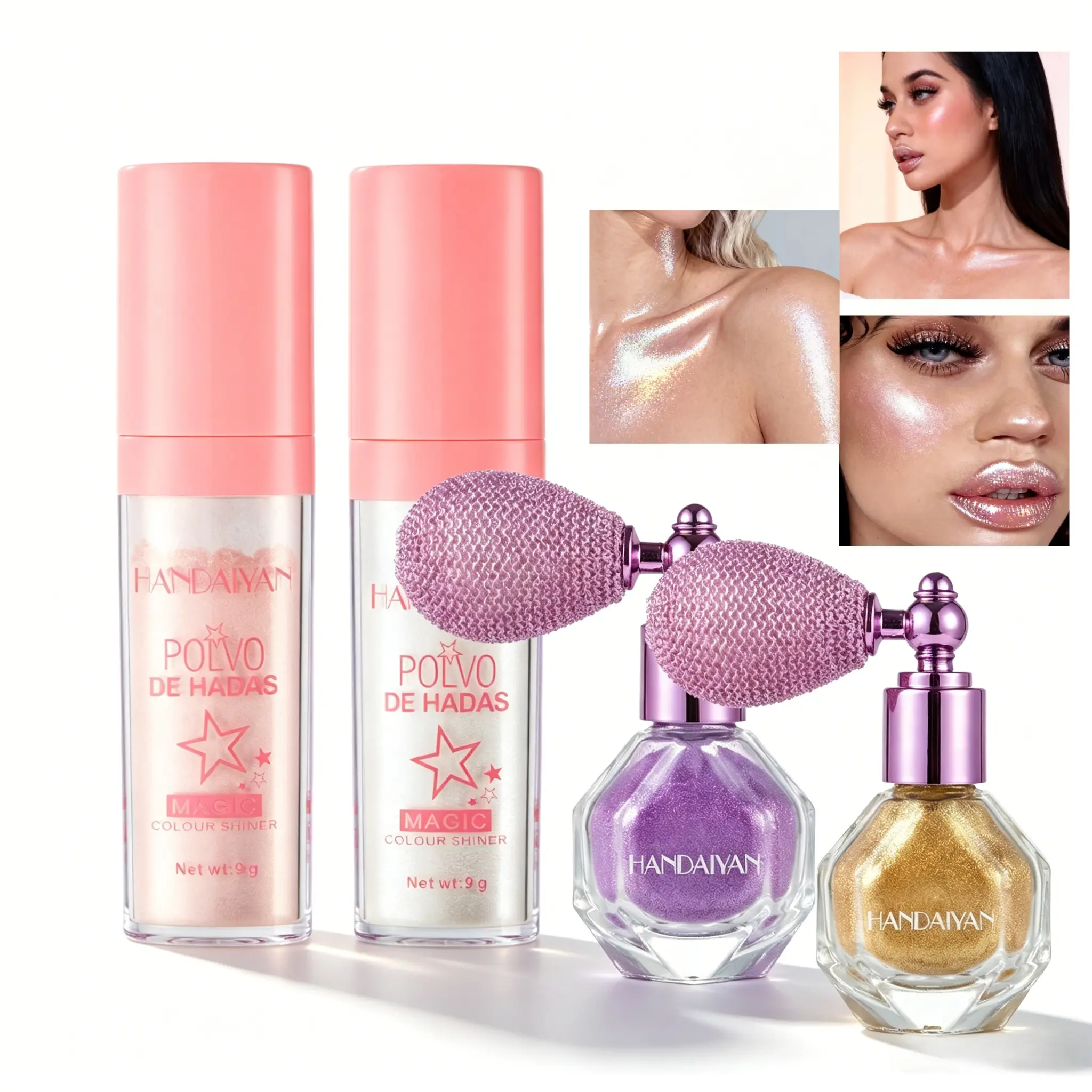 4-color Highlighting- Highlighting Powder Glitter - Diamond Shimmer Highlighter Powder Spray  High Gloss Glitter Body FaceHair Clothes Makeup Highlighter Powder Face Contour Illuminator Summer makeup for Party Haliday for Girl