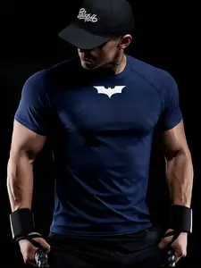 Men's Fitness Top, Casual Running Quick-Dry Breathable Tight Fit Short Sleeve T-Shirt, Athletic Tee, Athletic Workout Tees, Gym Training, Night Run, Daily Wear, Comfortable