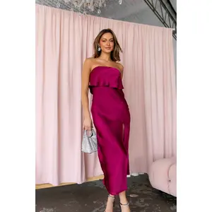 Vienna Strapless Midi Dress - Berry