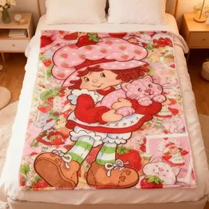 Strawberry Shortcake Berry Meadows Throw Blanket, Strawberry Shortbread: A Little Secret of Berries Cartoon Anime Blanket Kids Flannel Navy Wildbrain It is an excellent gift for children,Flannel material family and friends