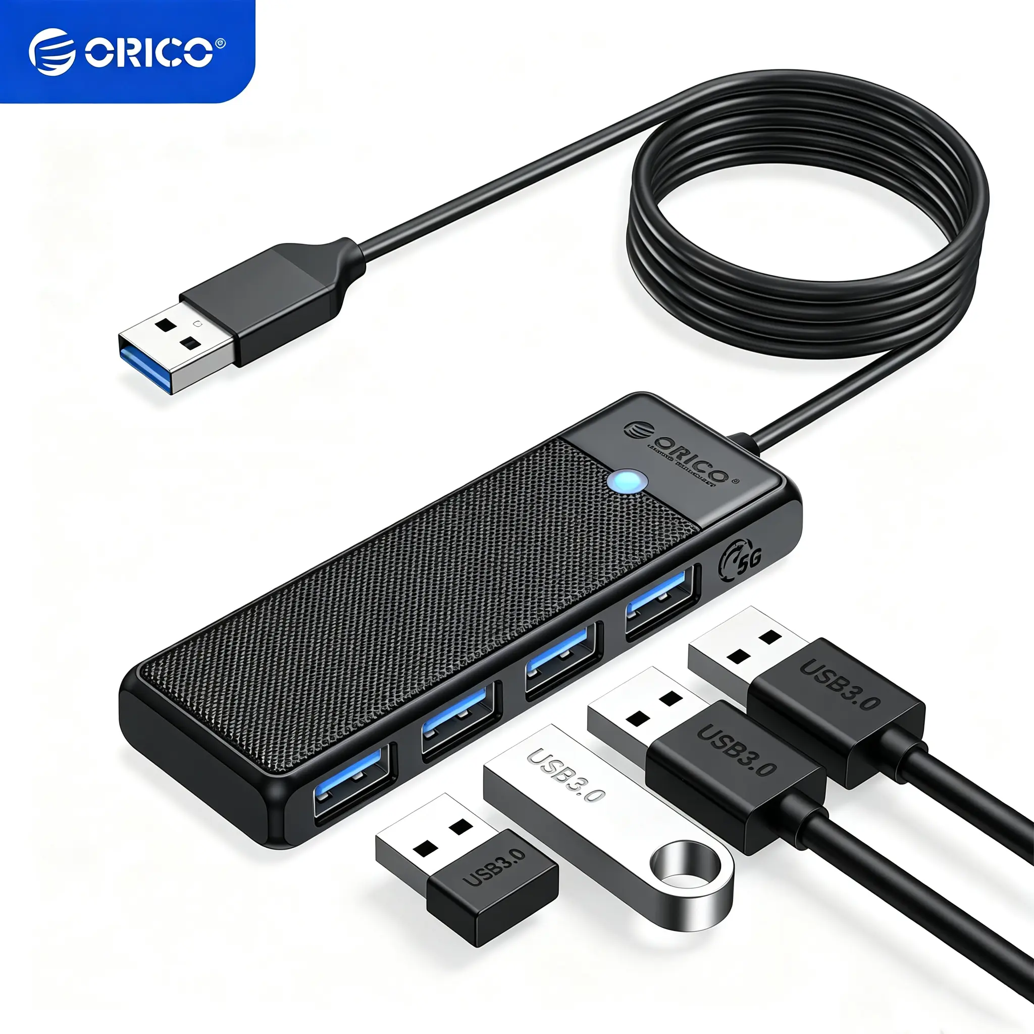 ORICO USB 3.0 Hub, 4-Port USB Hub with 6Ft Long Cable, Ultra Slim USB Splitter for Laptop MacBook Pro, iMac, Surface Pro, XPS, PS5，PC, Flash Drive, Mobile HDD - PAPW4A