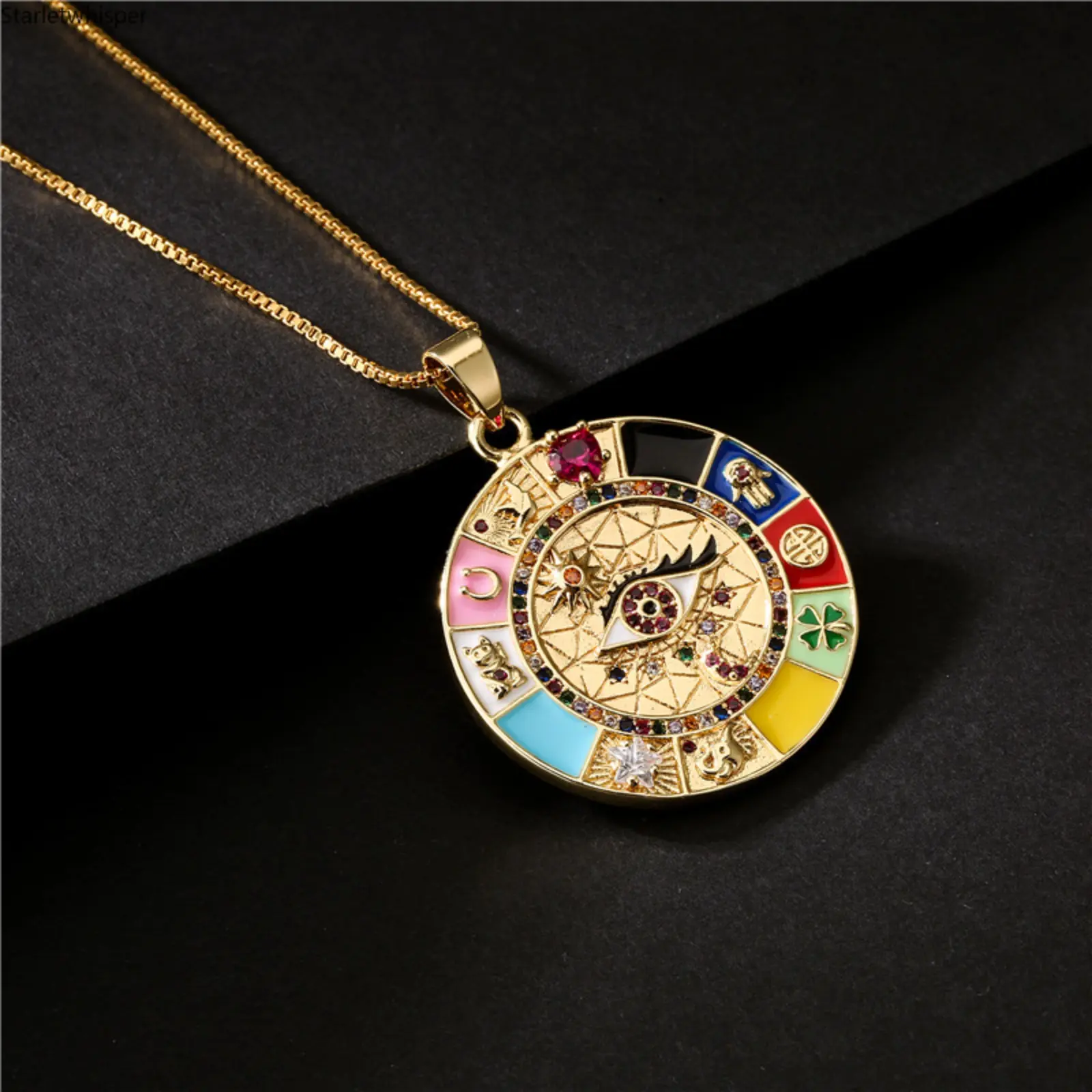 Women's Evil Eye Pendant Necklace with Enamel & Sparkling Zircon, Boho Bohemian Style, Trendy Vintage Design, Elegant Dainty Jewelry Perfect for Daily Wear, Beach & Gift Giving