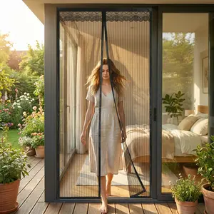 Diamond Mesh Magnetic Screen Door - Heavy-Duty Cat-Claw Proof, Scratch-Resistant, Self-Sealing, 9min Install, 18 Strong Magnets, Bug Blocking, Mosquito-Repelling Durable Partition for Patio & Sliding Doors