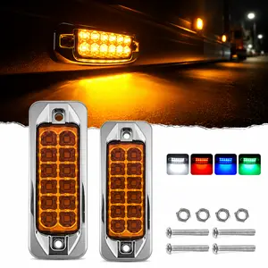 Pair 3.58" 12LED Truck Trailer Side Marker Lights, Low/High/Flash Modes, IP65 Waterproof Sealed Screw Mount Clearance Lamps for Side/Tail/Chassis, Truck RV Trailer Lorry