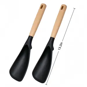 Matte Silicone Kitchen Utensil with Wooden Handle - BPA-Free, Durable Nonstick Cookware Spoon for Cooking, Serving, Mixing, Scooping and Scraping