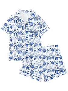 Bob's Burgers Cute Happy Burger Print Collared Short Sleeve Pajama Set, Suitable for Sleep Party Wearable Comfortable Pajamas, Pajama Gift