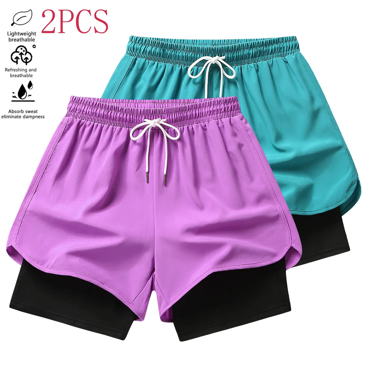 Women's Casual Sports Shorts with Built-in Lining, with Drawstring Design and Elastic Waistband - Outdoor Sports, Women's Shorts, Women's Clothing - for Her, Fitness, Running and and Stylish, Breathable