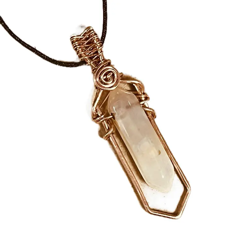 Rustic Copper Agate Crystal Point Swirl Design Pendant Necklace for Women