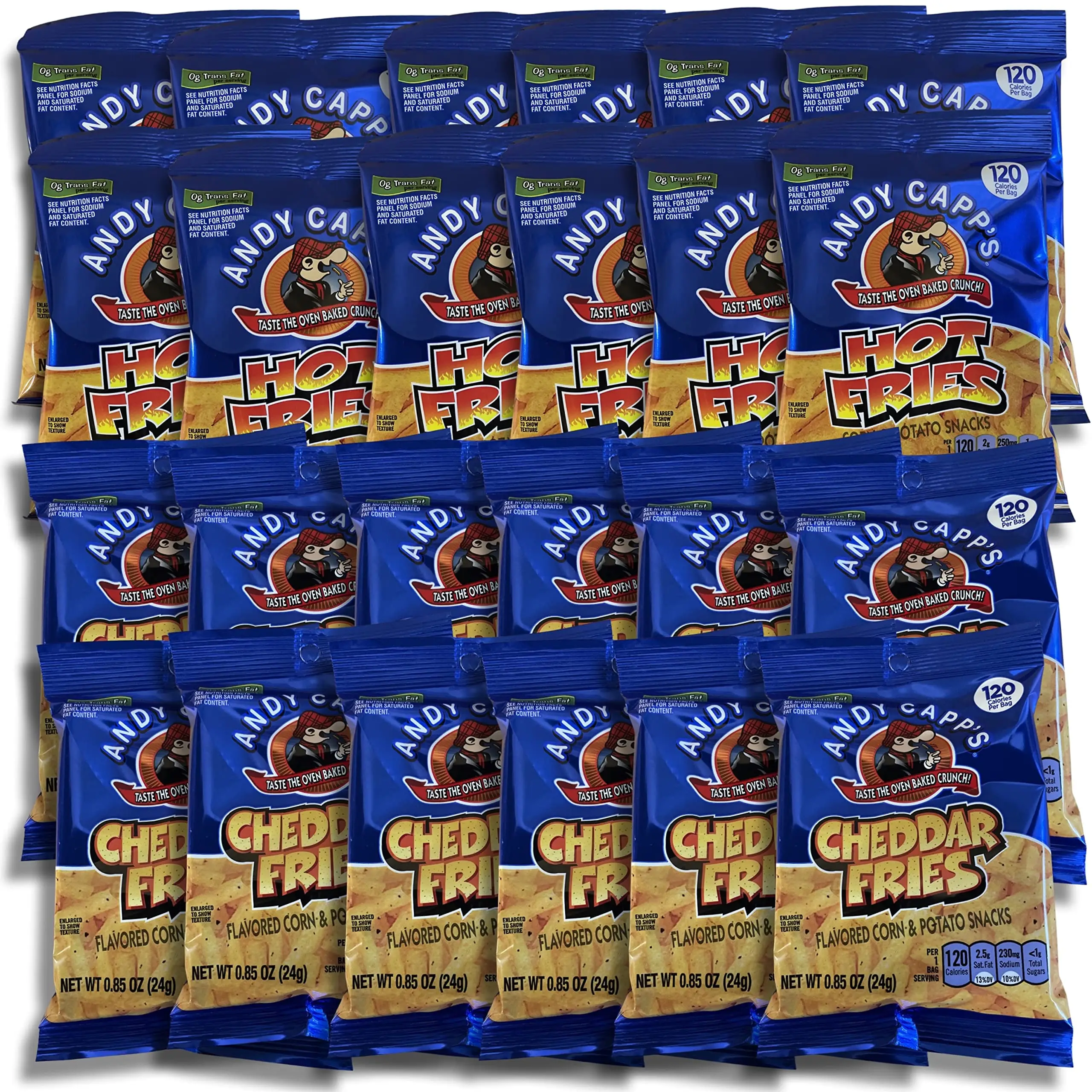 Hot and Cheddar Fries Snacks Value Pack 120 Calorie Packs | 24 Bags
