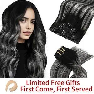 【Free Hair_Burning_Test_Sample-2g】MORESOO Clip-in Hair Extensions Remy Human Hair Natural Straight 10-28inch Invisible Seamless Color Blend Easy Wear Black Hair Clip on for Women Glueless Kinky Curly Hair#Tiktokshopmemorialday