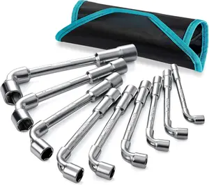L-Type Pipe Perforation Elbow Wrench Set, L Shaped Hex Socket Wrench Set, Metric, 9-, 8-19mm, Chrome Alloy Steel, 6 Point, with Rolling Pouch