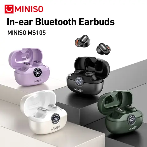 MINISO MS105 Electronic Lightweight Wireless In-Ear Headphones - Bluetooth 6.0, Waterproof, Built-In Microphone, Sports-Friendly, for Sports, Work From Home, Compatible with Phones, Tablets, Laptops, Audio Calls