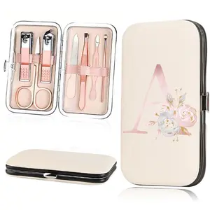 7 PCS/Set Household Nail Clippers Set, Stainless Steel Nail Care Tools, Nail Supplies Equipment, Nail Nippers, Nail File with Pink Flower Pattern Folding Storage Box, Multifunctional Pedicure Manicure Tool Set, Professionals Home Supplies for Women Men