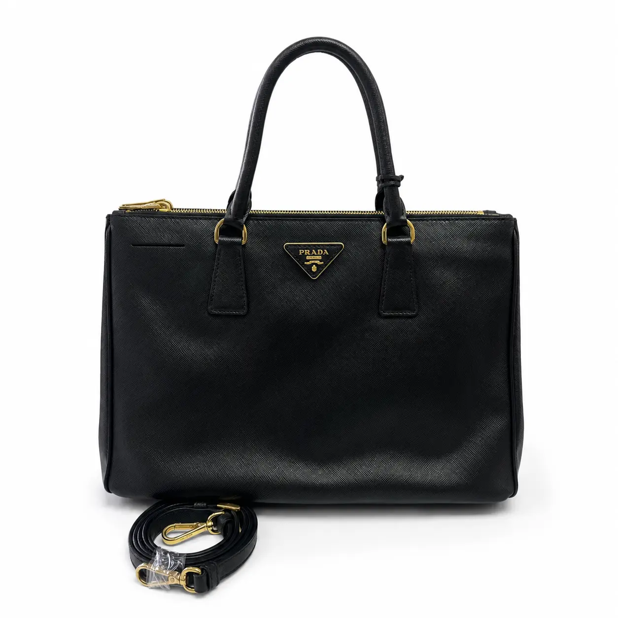 Pre-owned Prada Black Gold Galleria Satchel Bag D0273