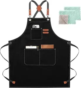 Chef Apron for Men Women with Pockets Adjustable Strap Water Repellent Premium Durable Fabric Double Stitched Pockets Kitchen Essential Cotton Hand Leather Reinforced Traditional, Apron Cotton, Multi-Pocket