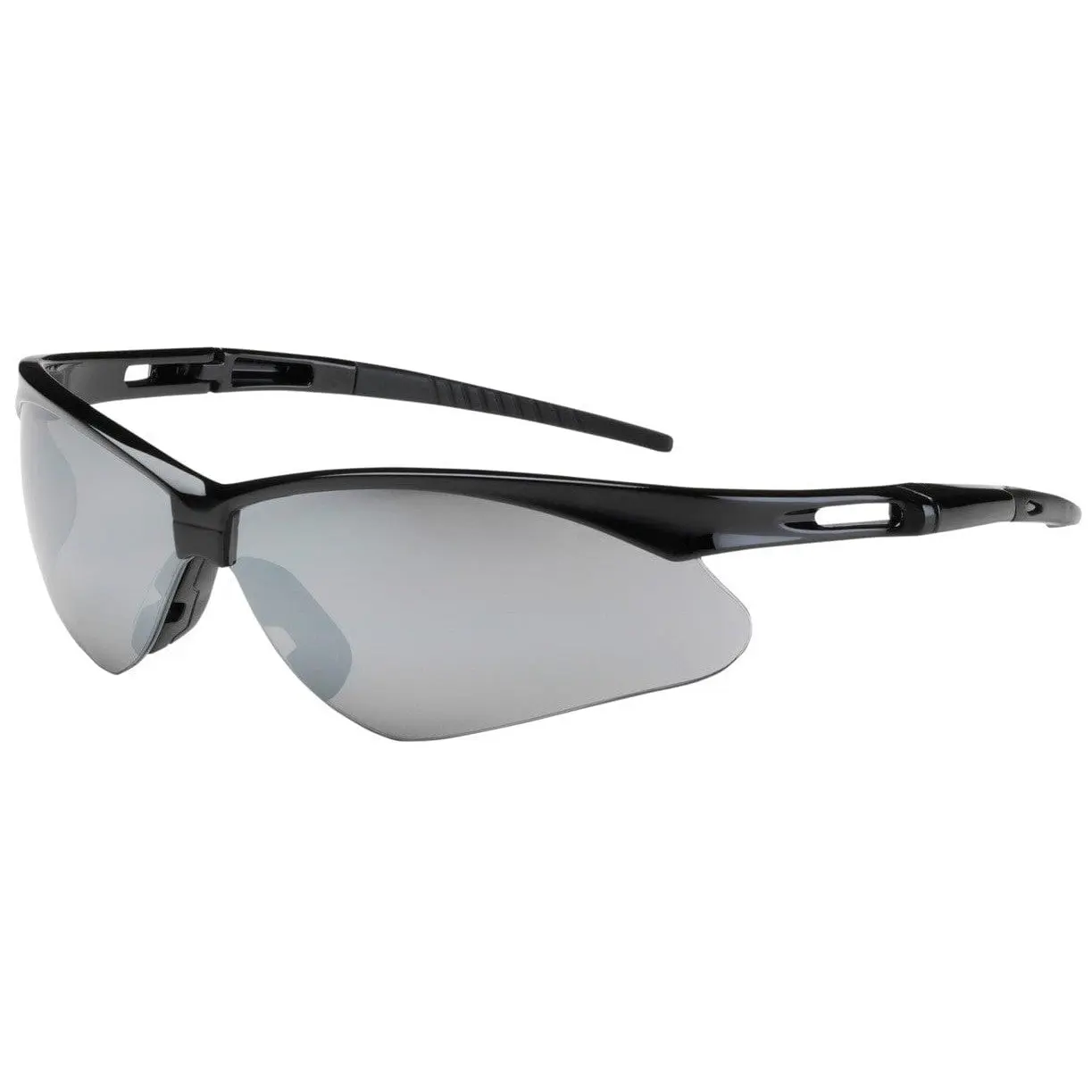 Sporty Semi-rimless Safety Glasses - Lightweight Black Frame with Flexible Rubber Tips, Bayonet Temples, Adjustable Neck Cord, Scratch-Resistant Silver Mirror Wraparound Lenses, UV Blocking, ANSI Z87.1+ Certified Safety Gear for Active Users