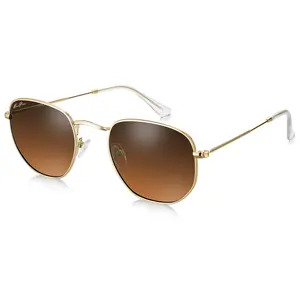 KESAPLAN Small Square GLASS LENS  Sunglasses for Women Men Real Glass Lens Hexagonal Frame UV Protection Gold Frame Brown Gradient Lenses sunglasses  women