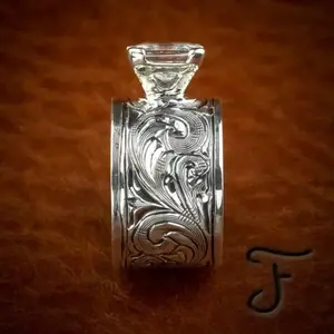 1pc Copper Floral Engraved Ring with Synthetic Zirconia, Retro European American Fashion, Women'S Luxury Statement Jewelry, No Feather, Party Jewelry Gift Set