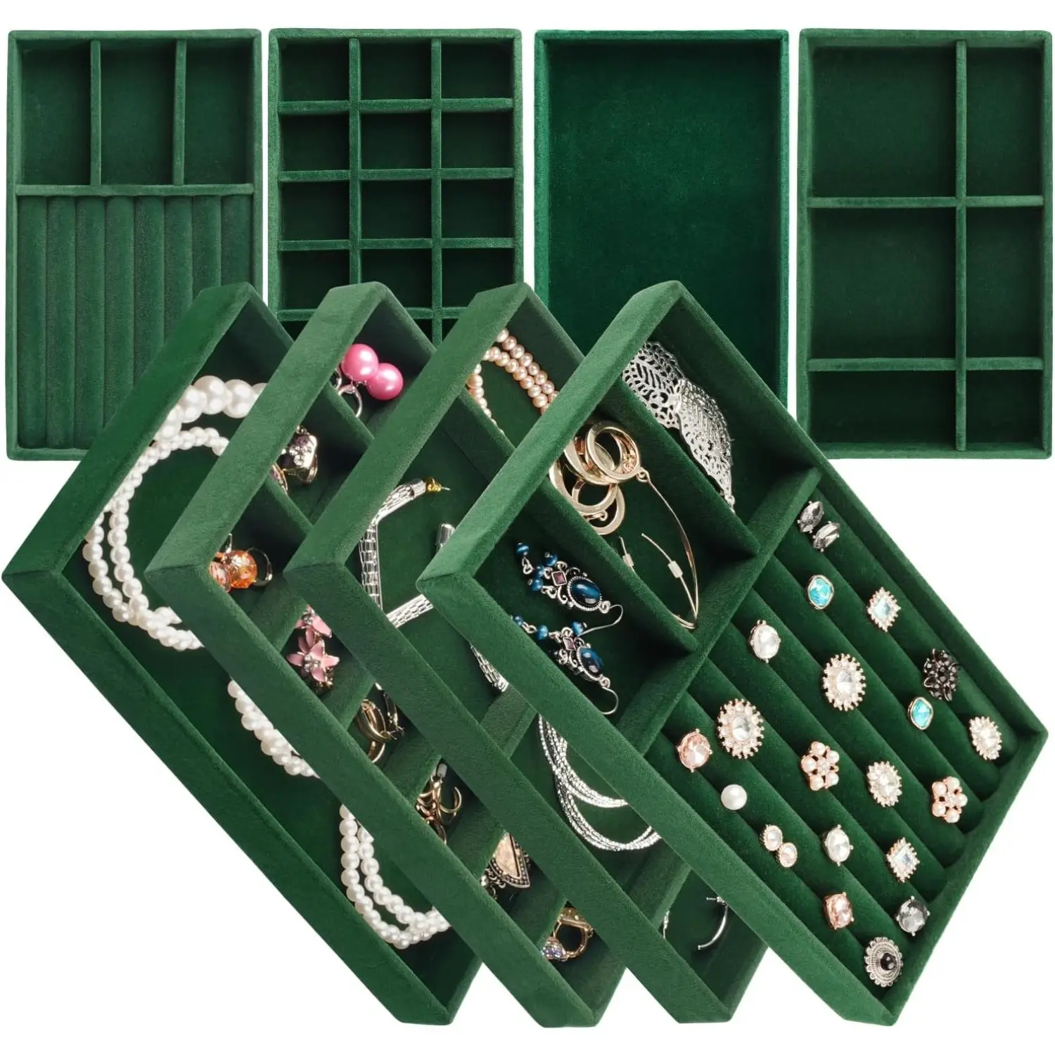 8Pcs/Set Compartment Jewelry Drawer Organizer - Stackable Velvet Tray Inserts, Home Supplies for Elegant Collection Storage, Christmas Party Gifts