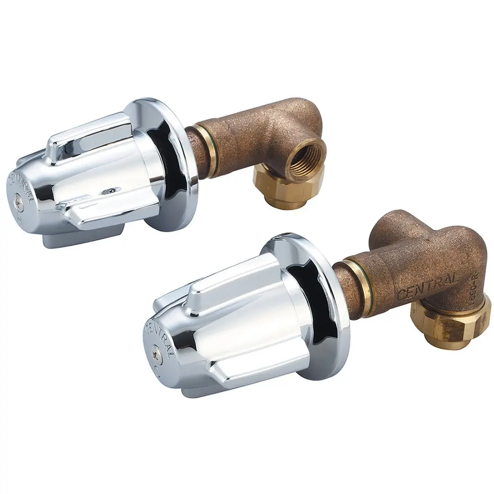 Central Brass 1246 Chrome Silver Handle Shower & Bath Taps, 0.5-14 Brass Female NPSF Corner Valve, 2" Width, 2.75" Height