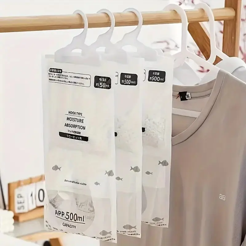 20 Pack Reusable Hanging Moisture Absorber Bags with Solid Hanging Hook - 500 ml, 90 Days Continuous Dehumidification, Cordless Easy-Install Indoor Desiccant Dryer for Wardrobe/Bath (Home Mold & Damp Proofing Supplies)