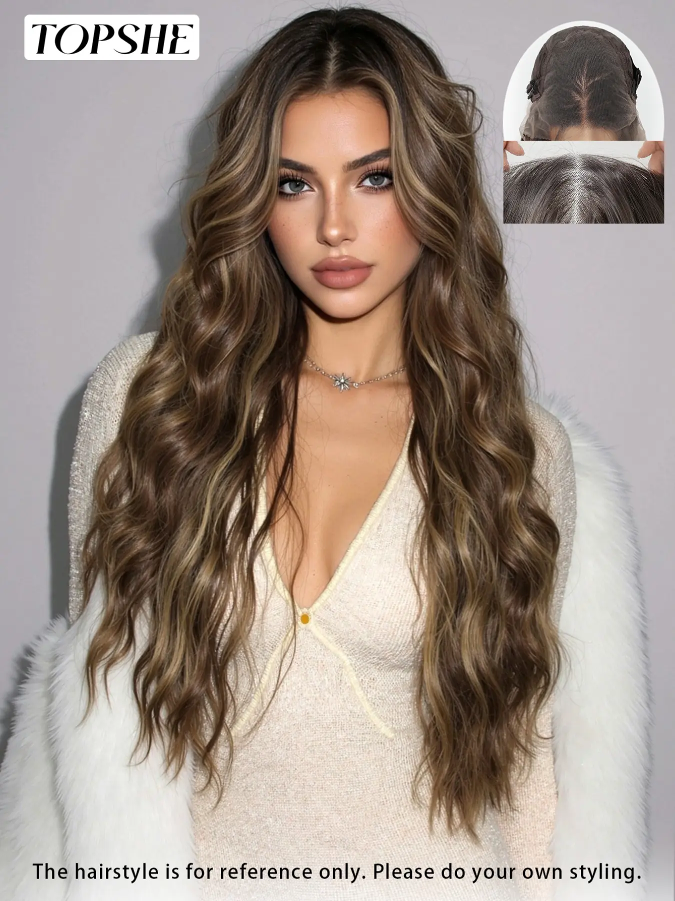 Topshe 13*6 Glueless Lace Front Wig, Caramel Brown Long Curly Hair, Wavy Hair, High Heat Resistant, Natural Layered Curl, Realistic Scalp Design, Women's Daily Wear, Lace Frontal Wigs