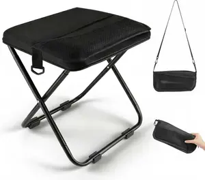 Portable folding stool with dual storage pockets and side pockets Compact adult-sized portable stool, ideal for camping, hiking, outdoor activities and events Maximum weight capacity 280 lbs (Black)