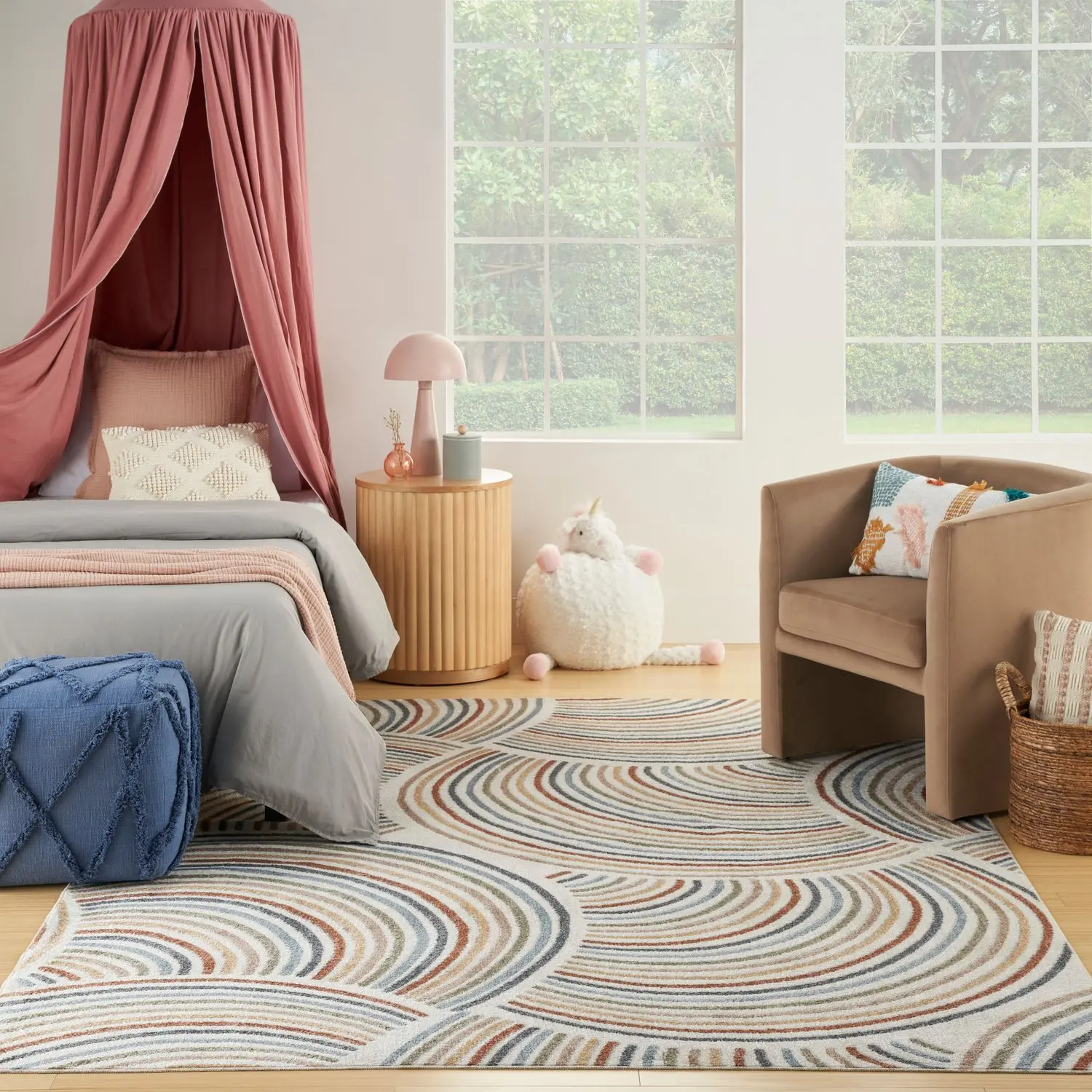 Nourison Astra Machine Washable Contemporary Rainbow Kids Indoor Area Rug
