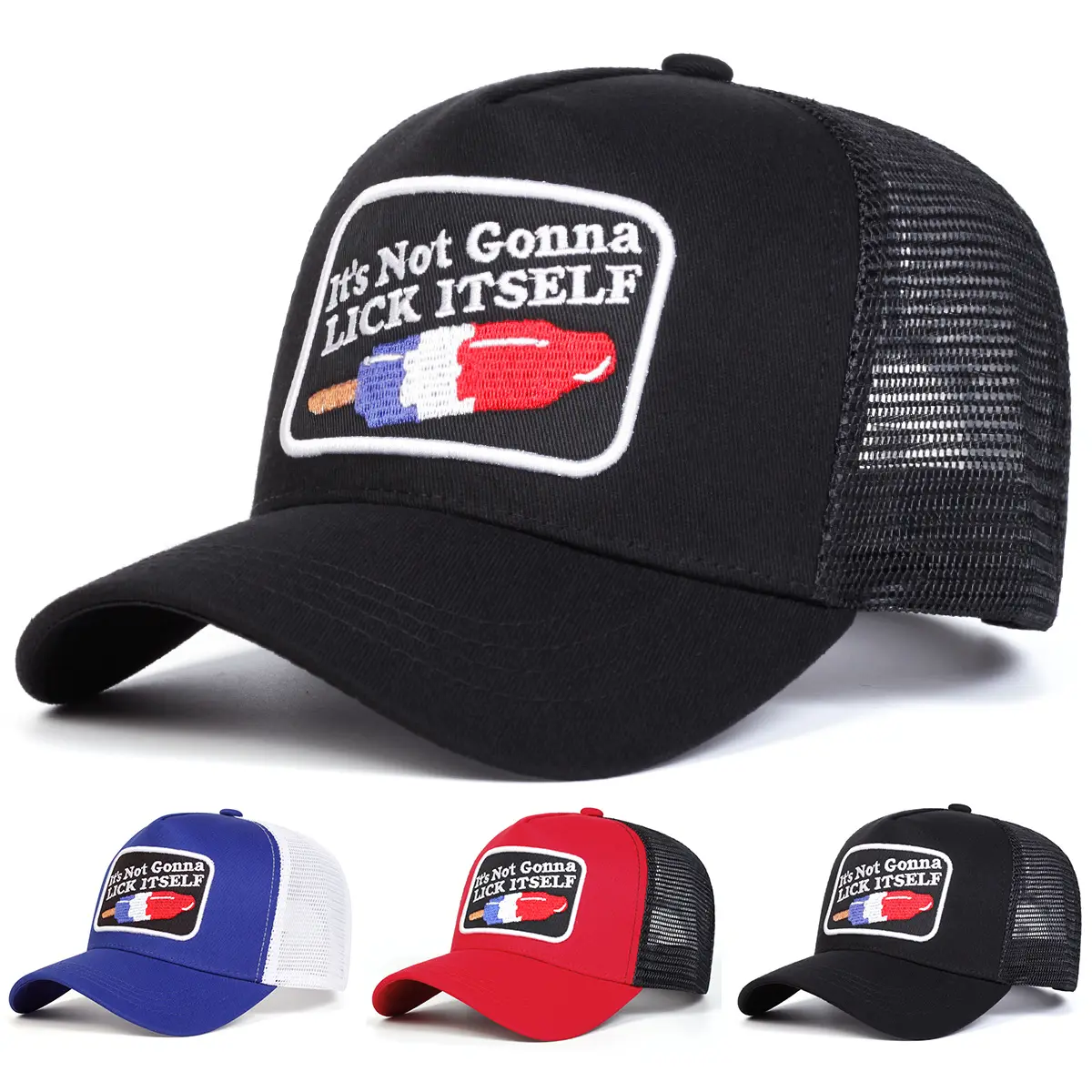 Character Embroidered Baseball Cap, Unisex Breathable Mesh Trucker Hat, Lightweight Adjustable Snapback for Outdoor Sports, Sports Outdoor Hats, Trucker Snapback, Lightweight Baseball Cap, Breathable Cap Hats