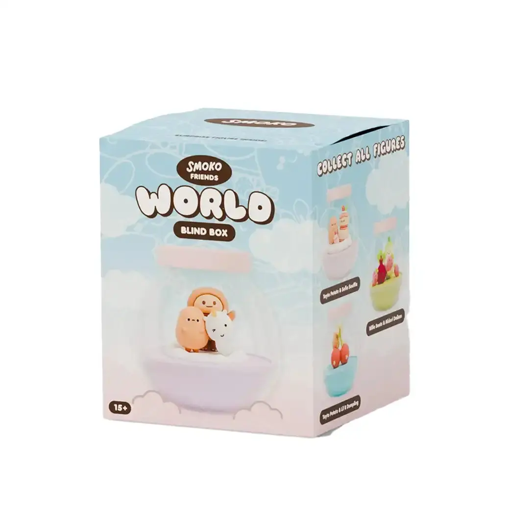 Smoko Friends Blind Box Figure - Cartoon Collectible Friendship Duo with Interactive Opening Globe, Shelf & Desk Decor, Surprise Miniature Scene Set
