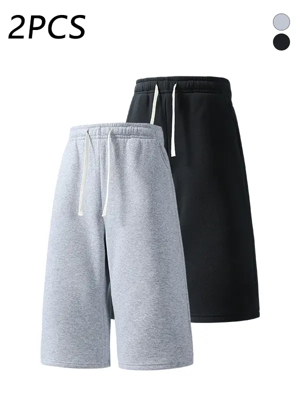 2-pack men’s summer casual athletic shorts, three-quarter length, loose straight fit, comfortable breathable fabric