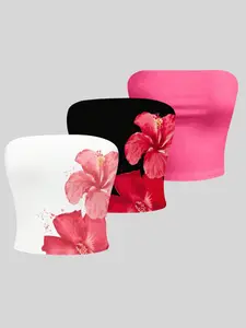 New Summer Fall Fashion Sexy Elegant off Shoulder Backless Casual Versatile Printed Camisole Vest Three-Piece Set