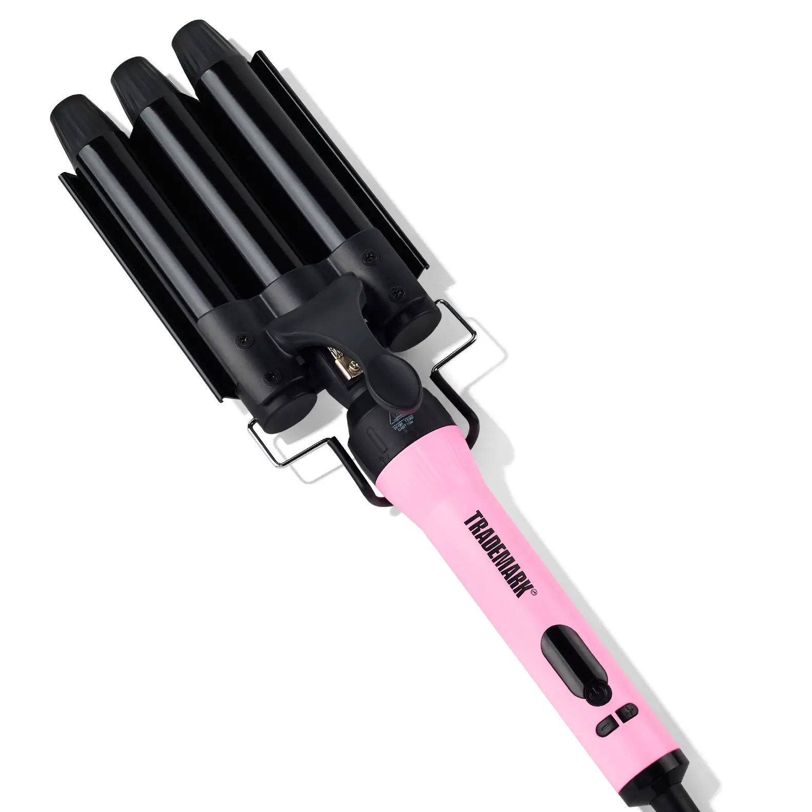 Trademark Triple Barrel Waver 1 inch Interchangeable Hair Iron Mood Ceramic Barrels Mermaid Waves Dual Voltage Pink & Black