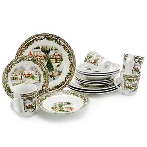 Gibson Home Christmas Toile 16-Piece Dinnerware Set