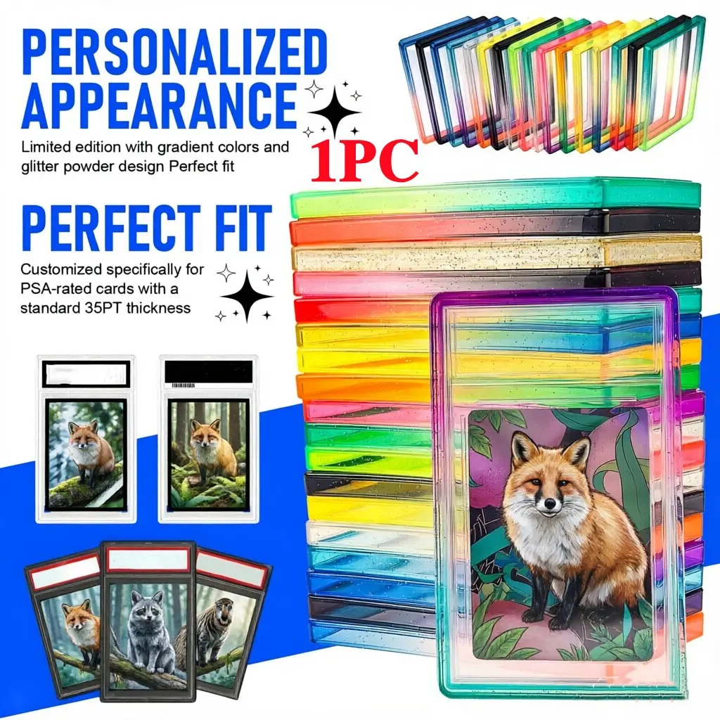 1pc For PSA Graded Card Slab Bumper Guard Case, Glitter TPU Protective Trading Card Sleeve with Clear Display Back Panel, Card Sleeve Protectors, Shock-Absorbent for Trading Card Collectors, 35pt Graded Card Slabs Holder, Card Sleeves Protector