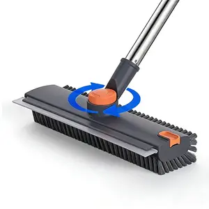 Scrub Brush,Floor Scrub Brush with Long Handle,3 in 1 Floor Scrub Brush with Squeegee and Right Angled Bristle for Cleaning Bathroom, Tile, Deck, Patio, and Kitchen The Best Choice for Moving
