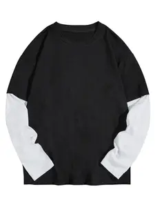 Unisex's Thermal Lined Plain Long Sleeve Tee, Thermal Menswear, Casual Comfy Round Neck T-shirt for Daily Wear, Men's Top for All Seasons, Socks