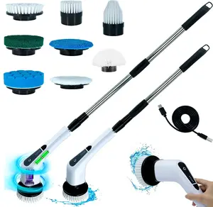 [2026 Upgraded] Electric Spin Scrubber, Bathroom Scrubber Electric with 8 Replaceable Heads, IPX7 Waterproof, 5 Speed Cordless Cleaning Brush for Tub and Floor, White Dual-Speed